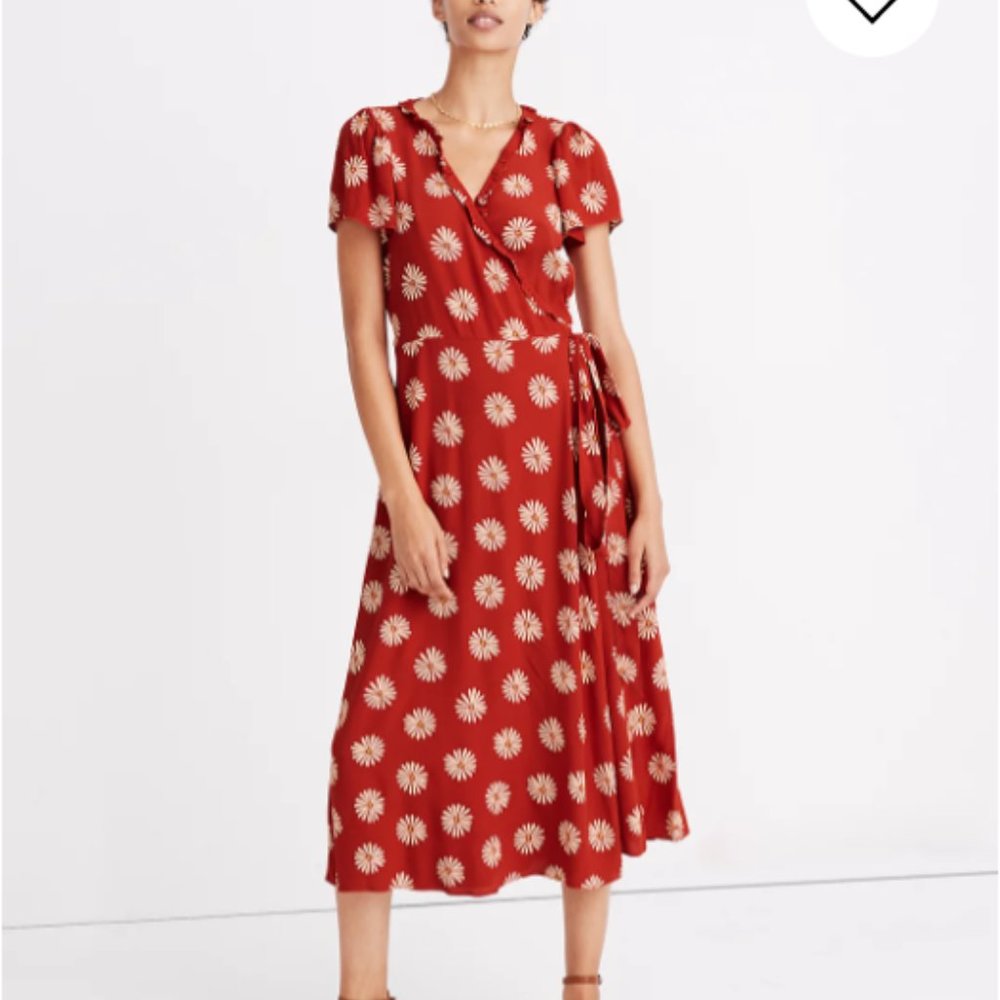 Madewell Red Floral Wrap Midi Dress - Picture 1 of 3